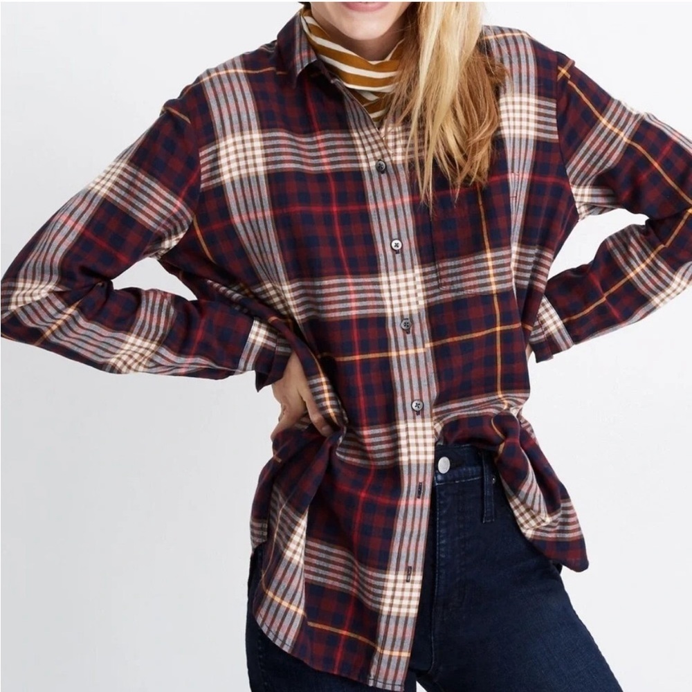 Madewell Oversized Ex Boyfriend Rylan Plaid Flannel Button Down Shirt